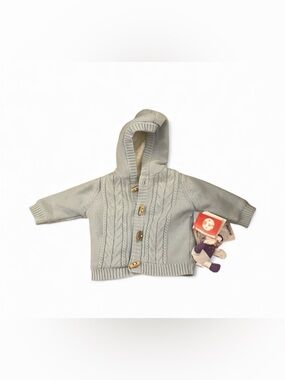 NEW Vintage CHEROKEE Baby Blue Cozy Hood Knit Cardigan HBC Size 3-6 M Hug Bear